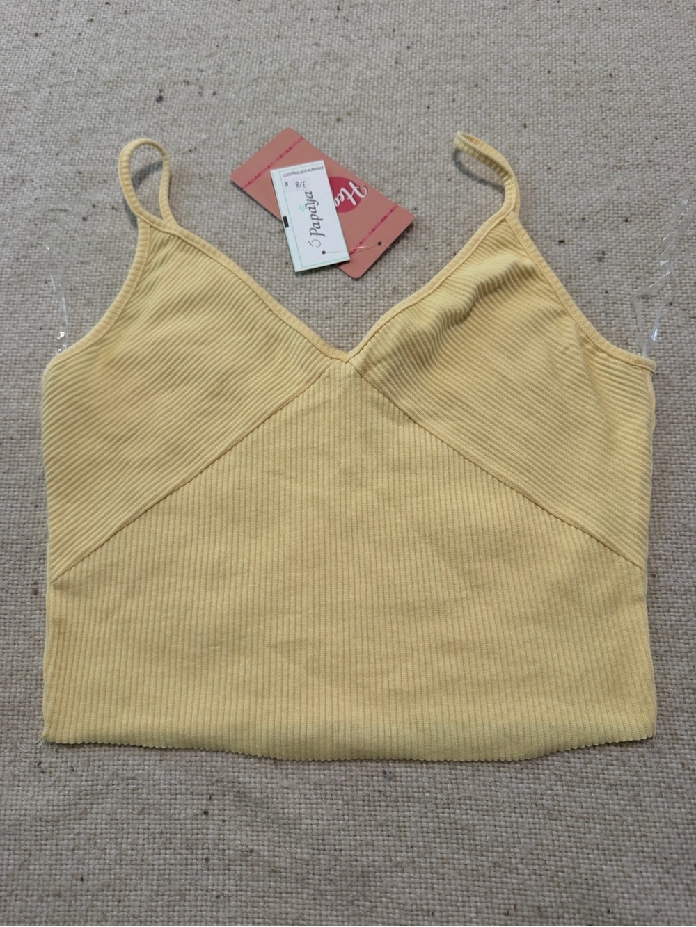 Papaya Pale Yellow Ribbed V-Neck Cropped Cami